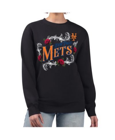 Женская флисовая толстовка G-III 4Her by Carl Banks New York Mets Retro Roses Pullover Sweatshirt Black
