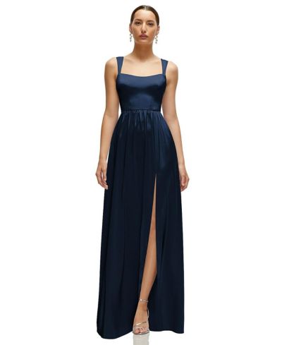 After Six Women's Shaped Strap Portrait Neckline Fluid Satin Maxi Dress with Full Skirt