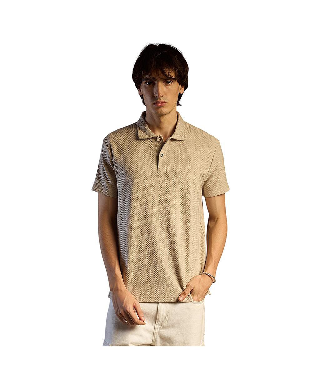 Cahoot Men's Saltbox Beige Chevron Polo T-Shirt
