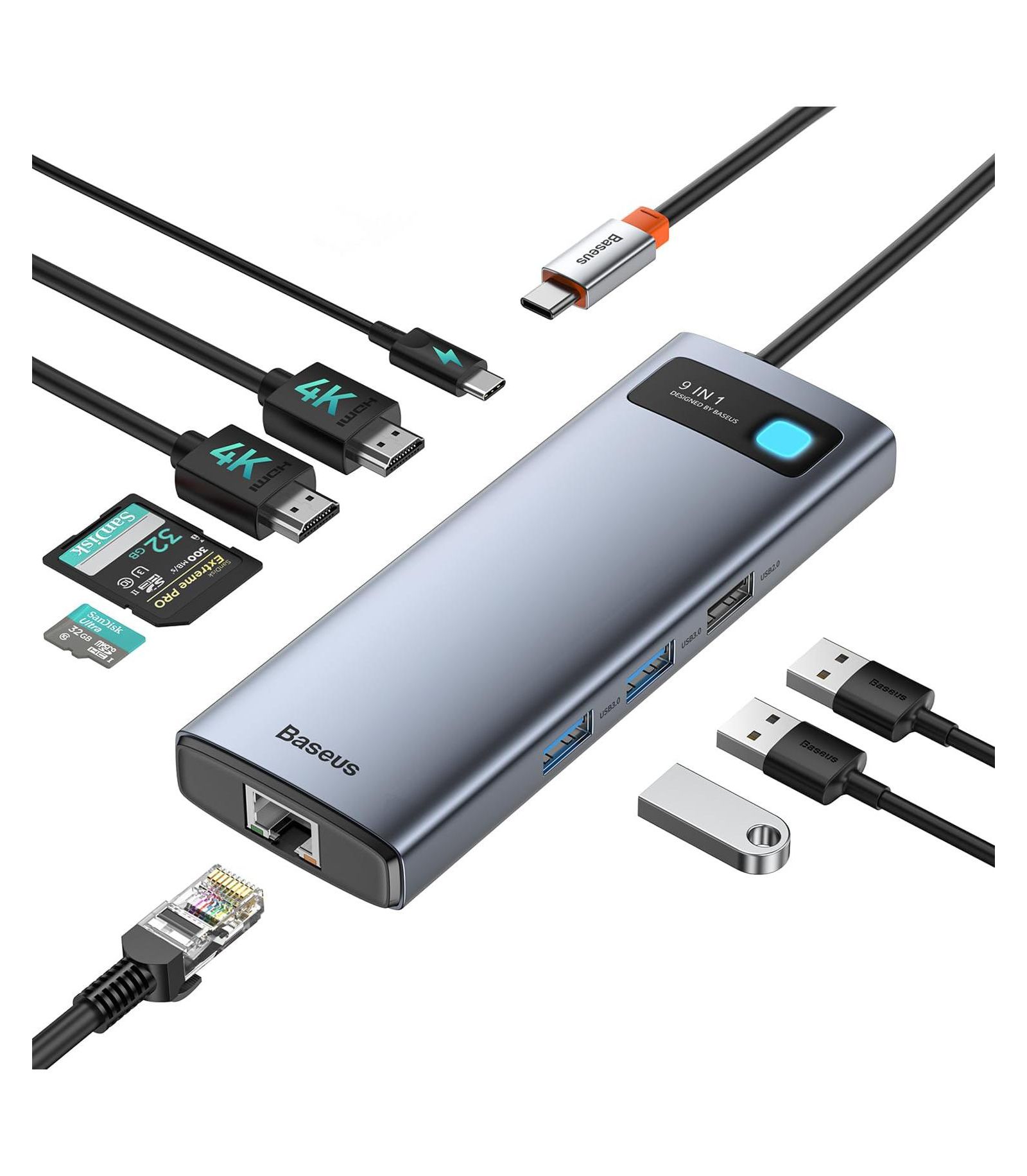 Baseus Metal Gleam 4K120Hz Dual HDMI USB-C Docking Station Compatible with iPhone 15/Mac/Dell/HP/Surface/Steam Deck