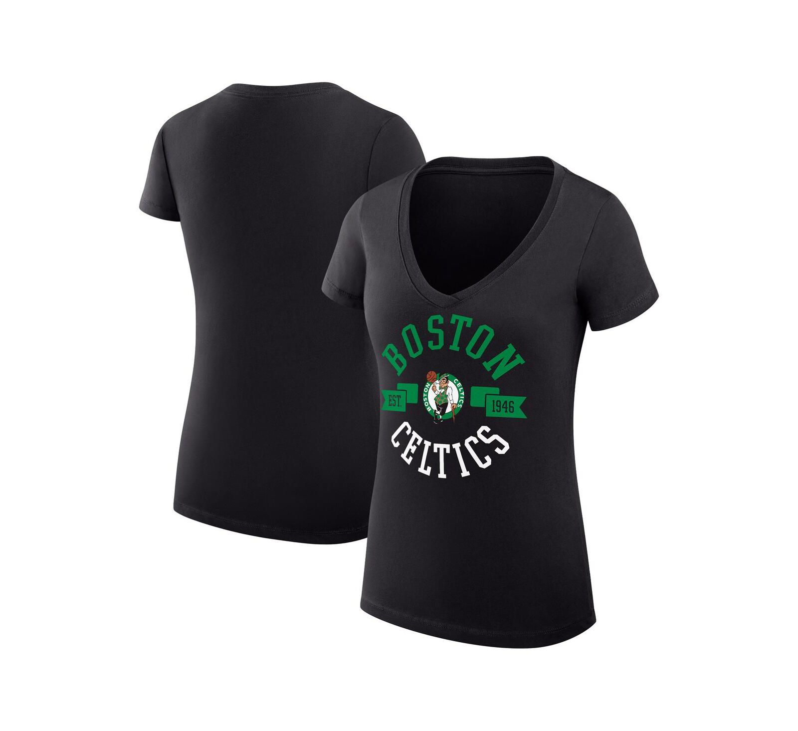 G-III 4Her by Carl Banks Women's Black Boston Celtics Large City Logo Fitted V-Neck T-Shirt