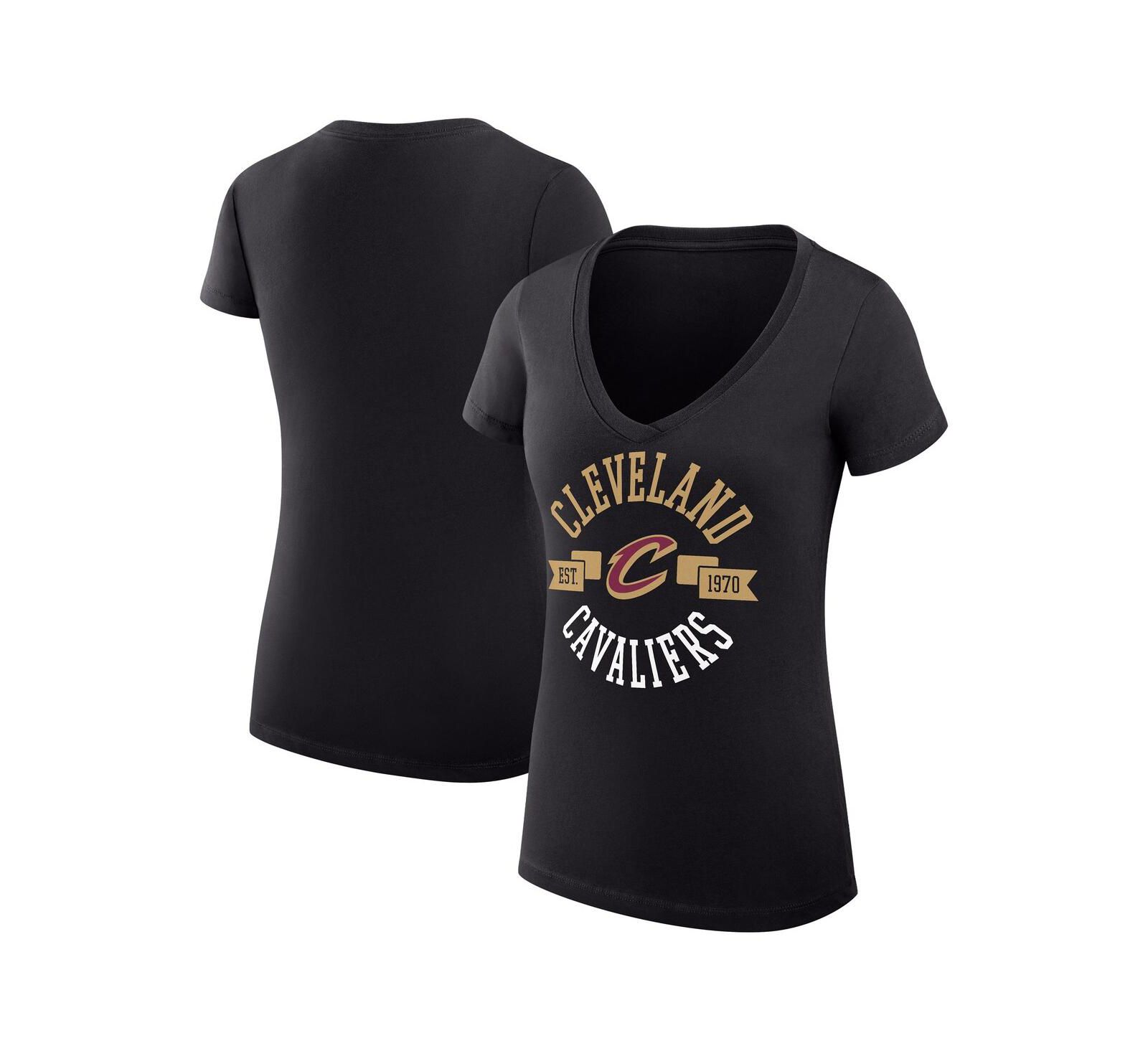 G-III 4Her by Carl Banks Women's Black Cleveland Cavaliers Large City Logo Fitted V-Neck T-Shirt