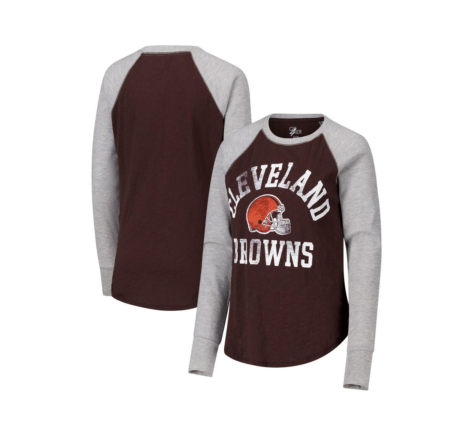 Женская футболка G-III 4Her by Carl Banks Brown/Heather Gray Cleveland Browns Waffle Knit Raglan Long Sleeve
