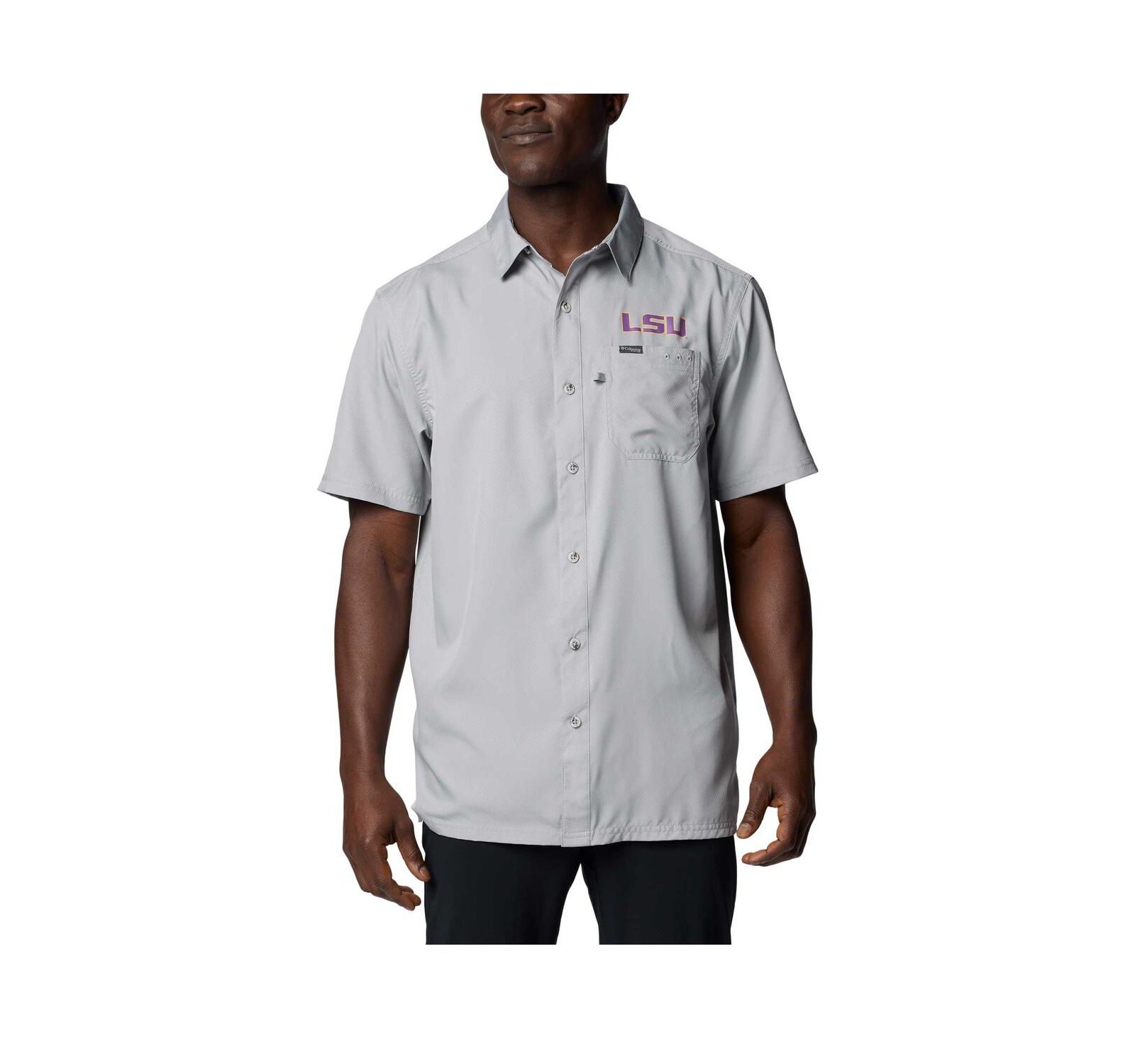 Columbia Men's Gray LSU Tigers PFG Slack Tide Omni-Shade Button-Up Camp Shirt