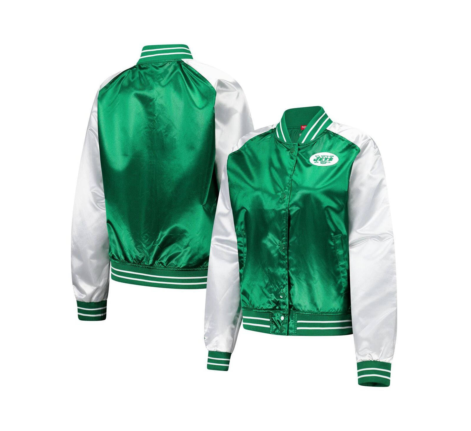 Mitchell & Ness Женская Green New York Jets Team 2.0 Satin Raglan Full-Snap Jacket