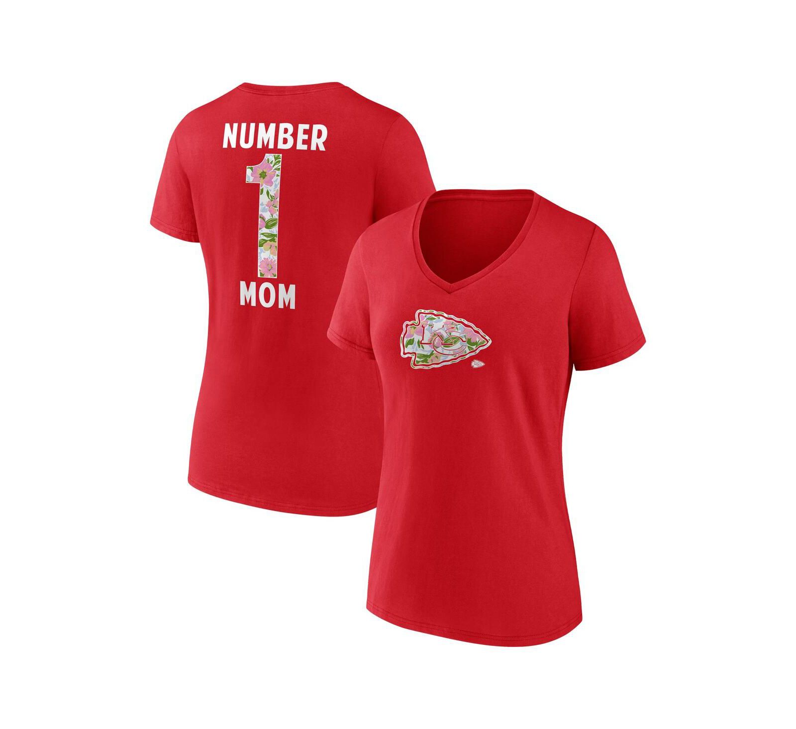 Fanatics Women's Red Kansas City Chiefs Plus Size Mother's Day Floral V-Neck T-Shirt