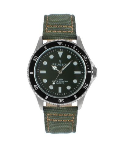 Мужские спортивные часы Peugeot 42mm Khaki Green Dial Canvas Strap