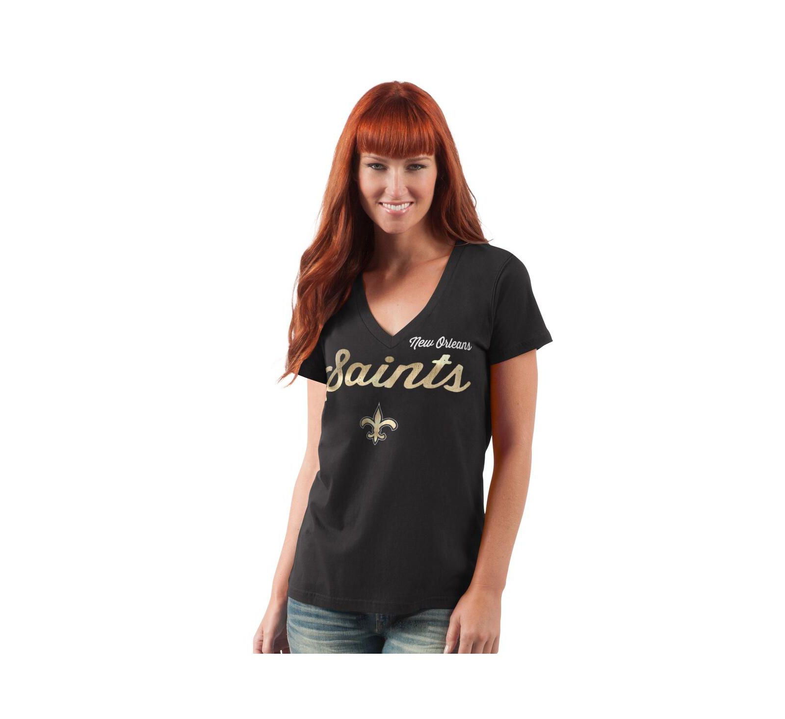 G-III 4Her by Carl Banks Women's Black New Orleans Saints Post Season V-Neck T-Shirt