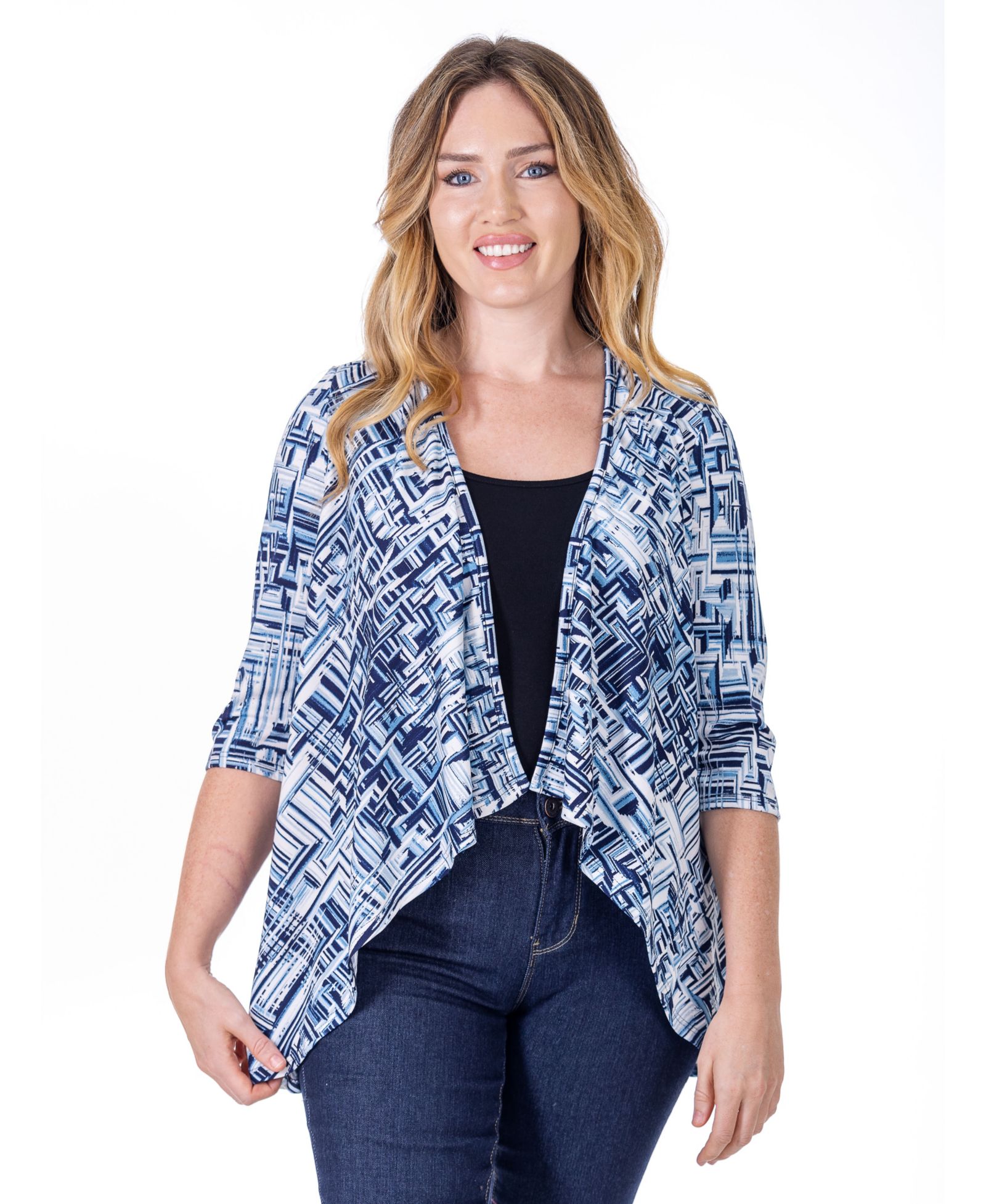 24seven Comfort Apparel Petite Elbow Length Sleeve Open Cardigan Jacket