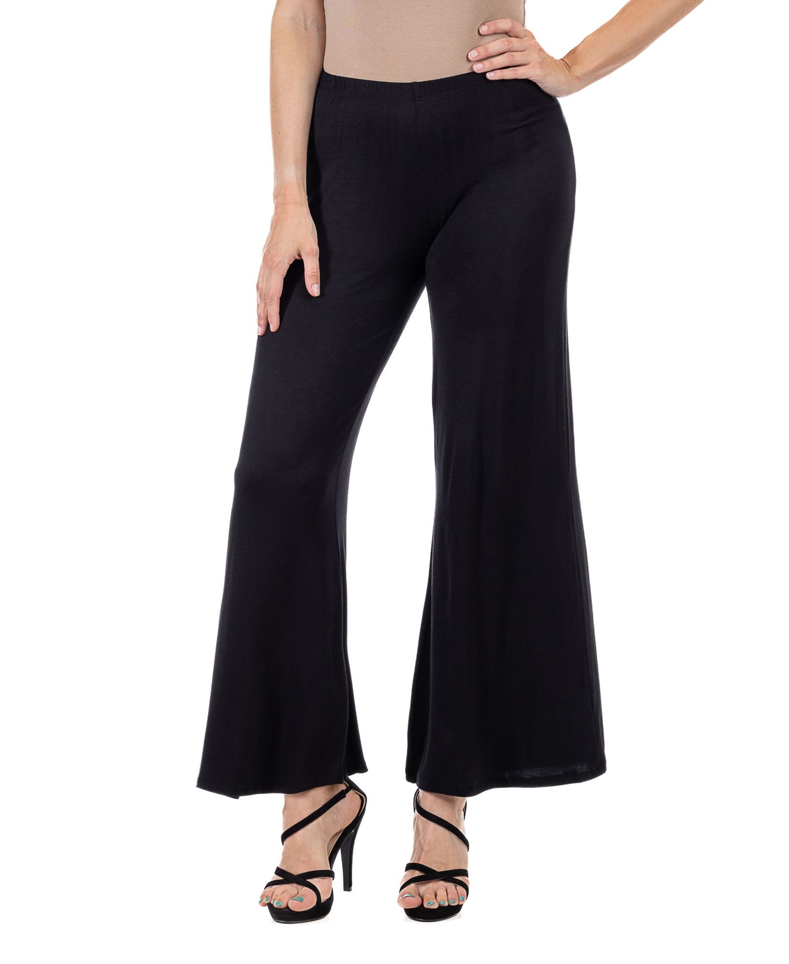 24seven Comfort Apparel Petite Comfortable Solid Color Palazzo Wide Leg Pants