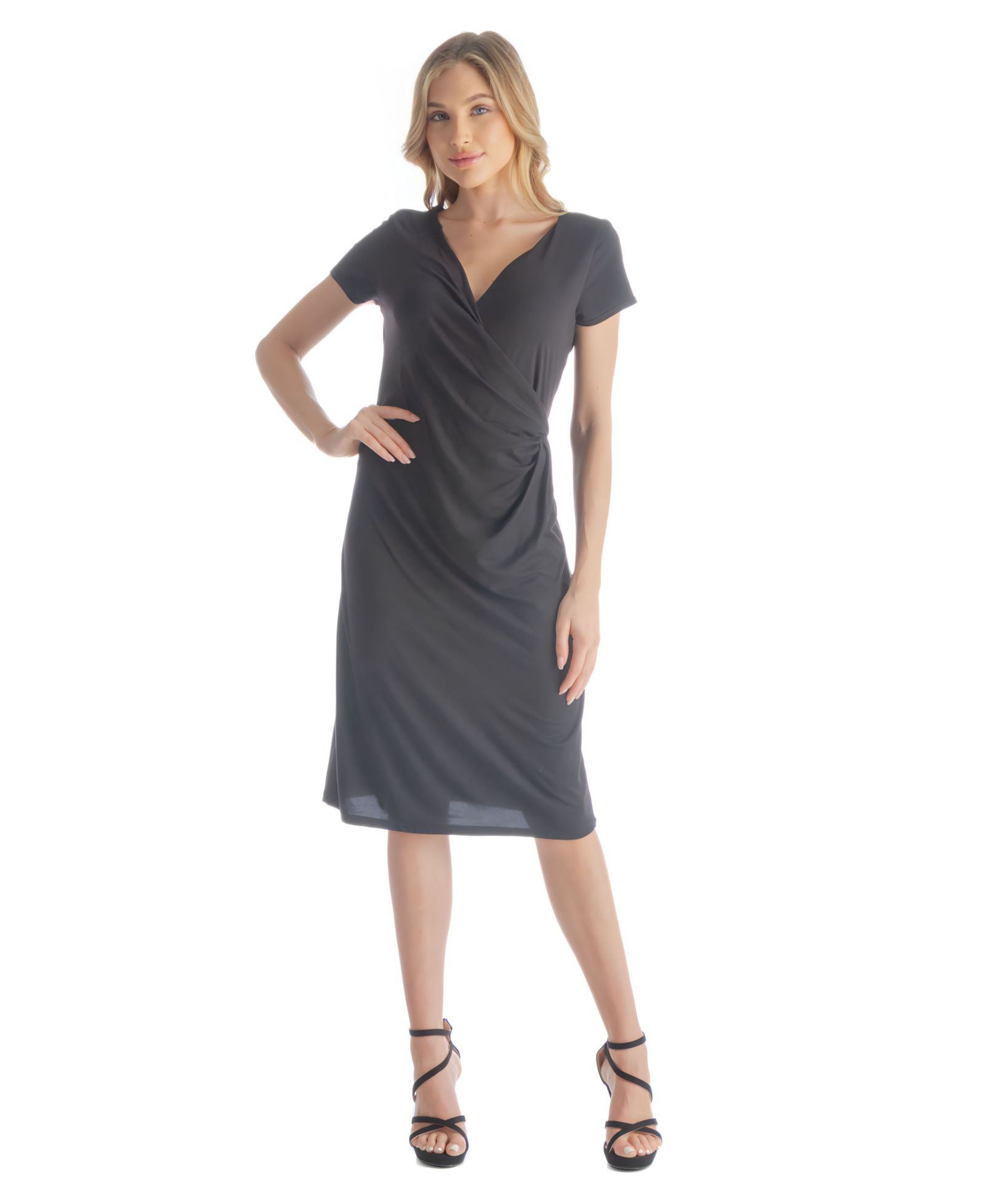 24seven Comfort Apparel платье Petite с коротким рукавом длиной до колена