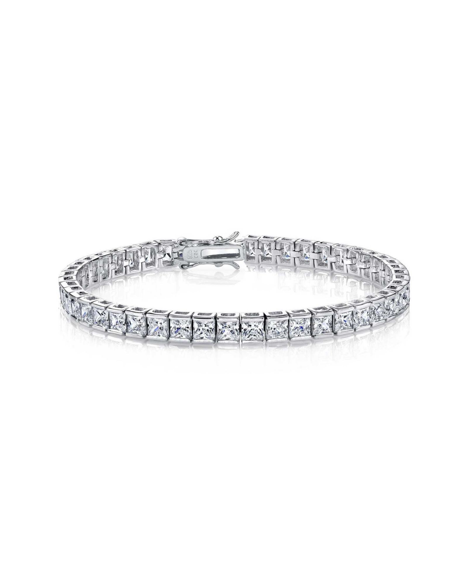 Genevive Classic Sterling Silver Square Cubic Zirconia Tennis Bracelet