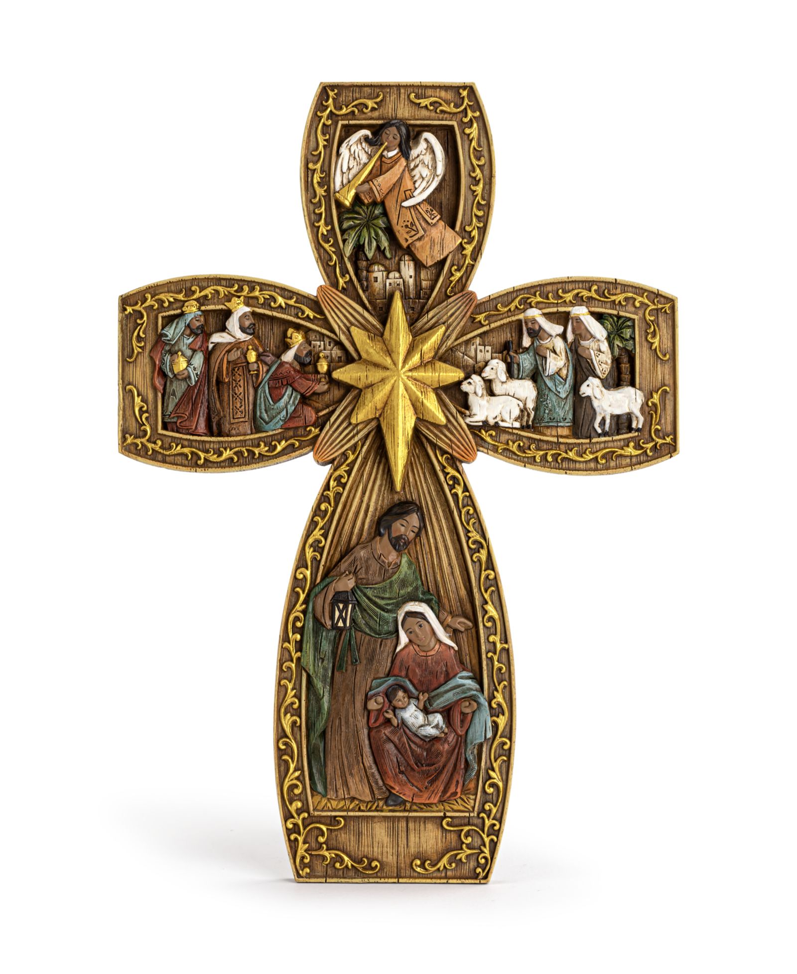 Декоративное распятие Napco African American Ornate Cross с Святым семейством 12.25"