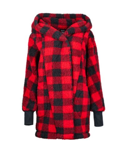 By JILL MARTIN Patterned Hooded Sherpa Button Front Lounger Jacket