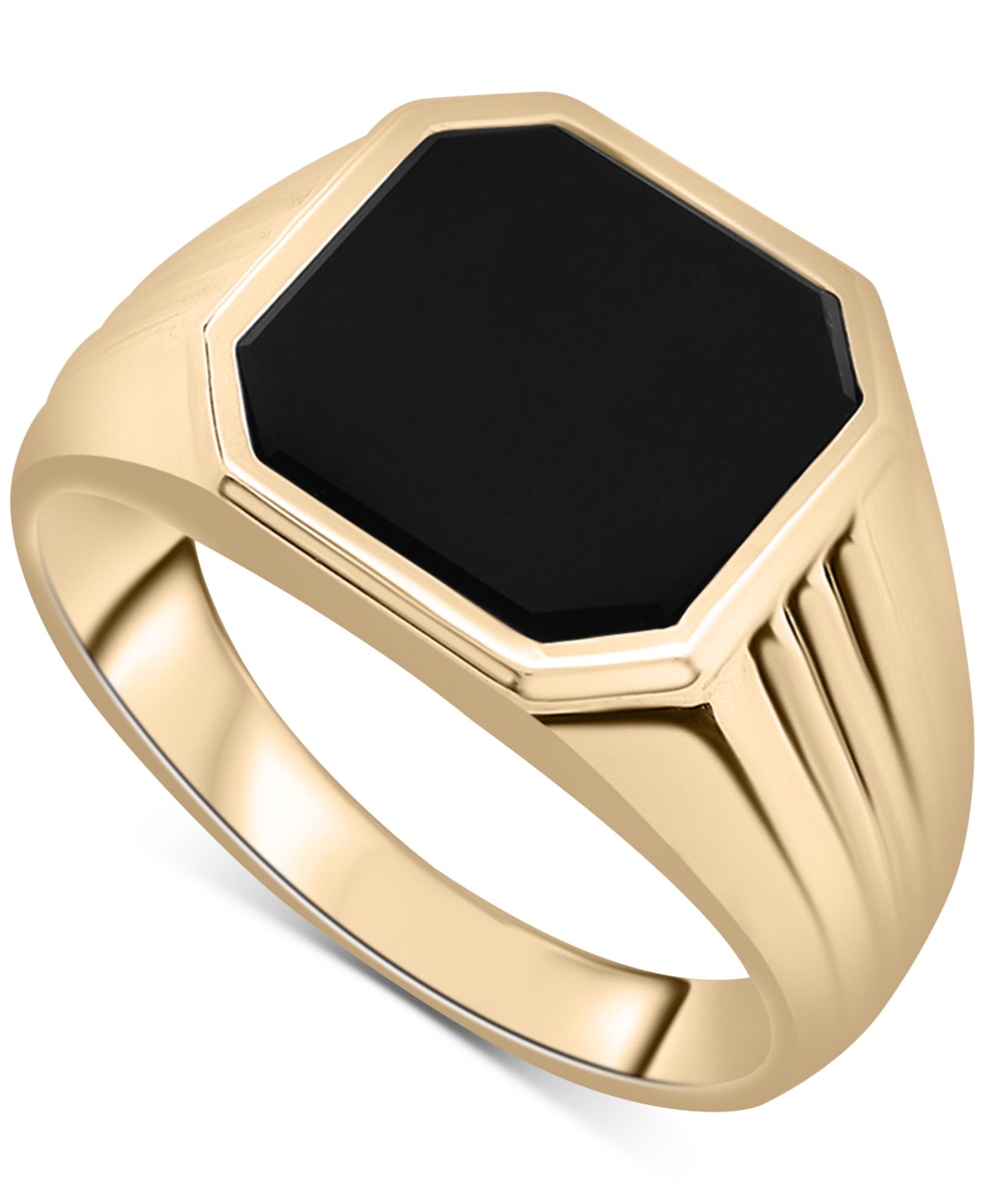 Мужское кольцо 14k Gold Onyx Octagon Polished Ridged