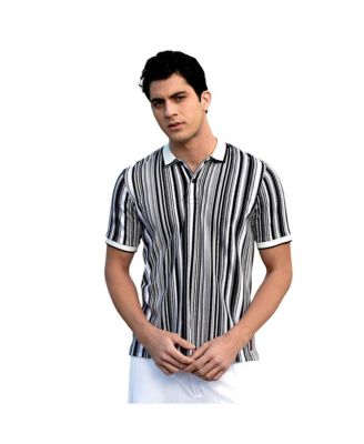 Campus Sutra Men's Cream White and Midnight Black Multitrack Knit Polo T-Shirt
