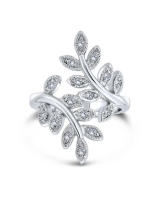 Bling Jewelry Nature Leaves Leaf Statement Ring Bypass Band Pave CZ Silver Plated