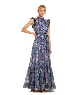 Mac Duggal Женское шифоновое платье с рюшками и поясом с бантом