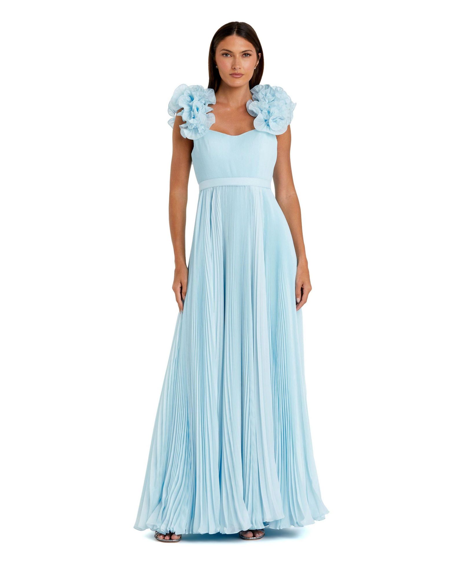 Mac Duggal Women's Pleated Organza Gown With Ruffle Straps