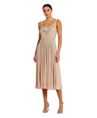 Mac Duggal Women's Sleeveless Scoop Neck Beaded Georgette Midi Dress