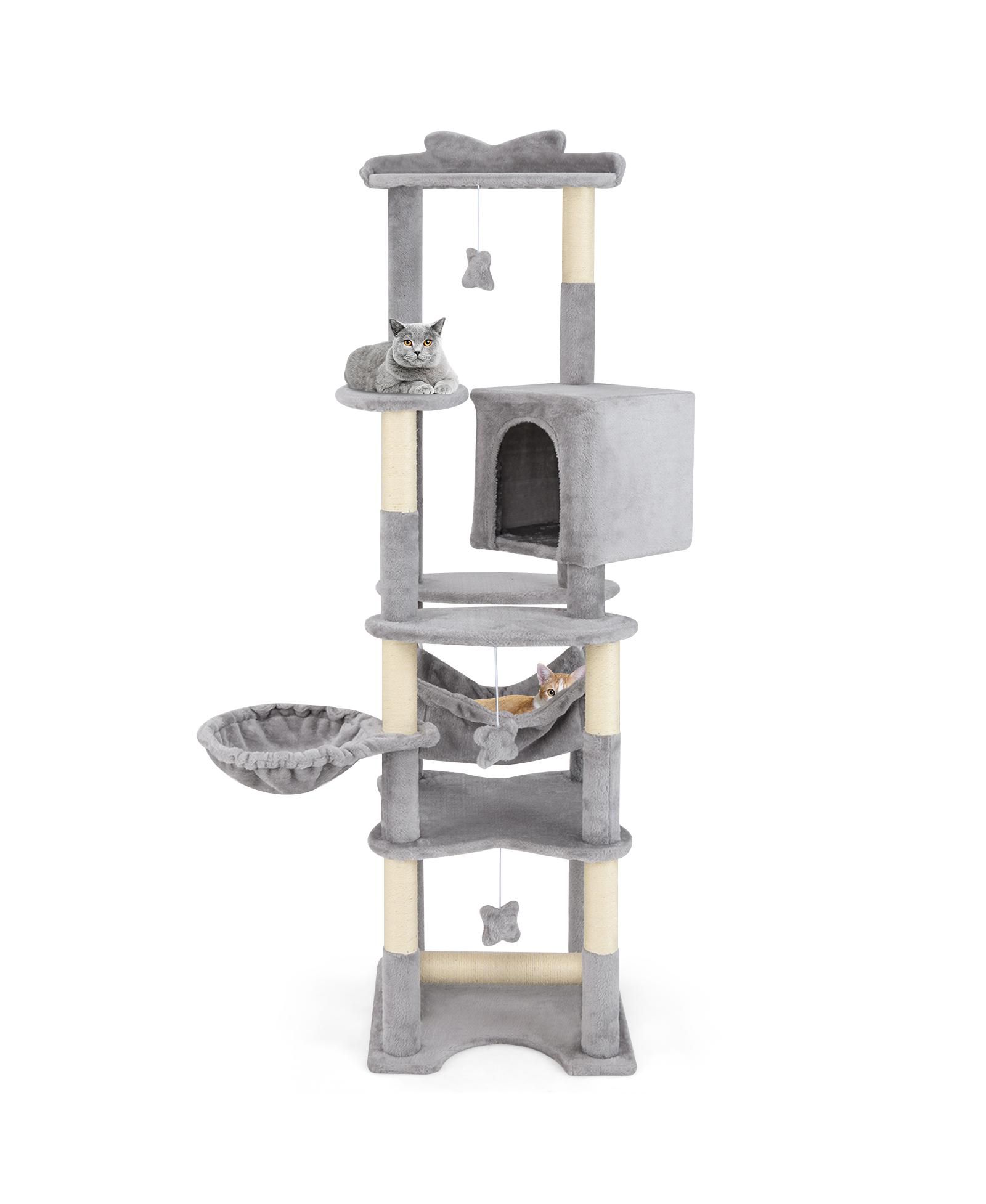 Cat Tree Tower Multi-Level with Perch, Condo and Scratching Posts for Cats-Grey