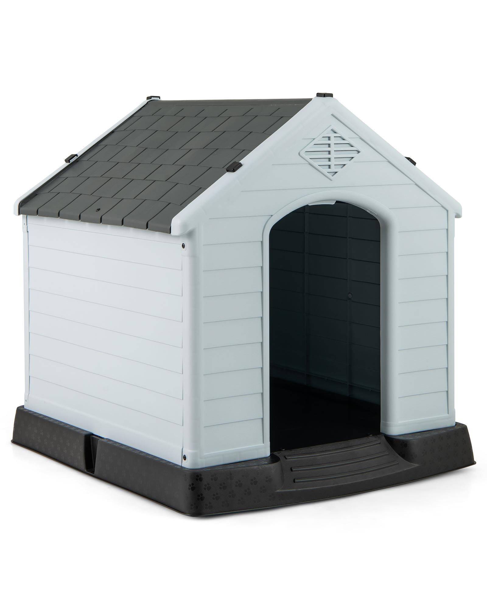 Small Dog House with Waterproof Plastic Build and Raised Elevated Floor Design-Grey