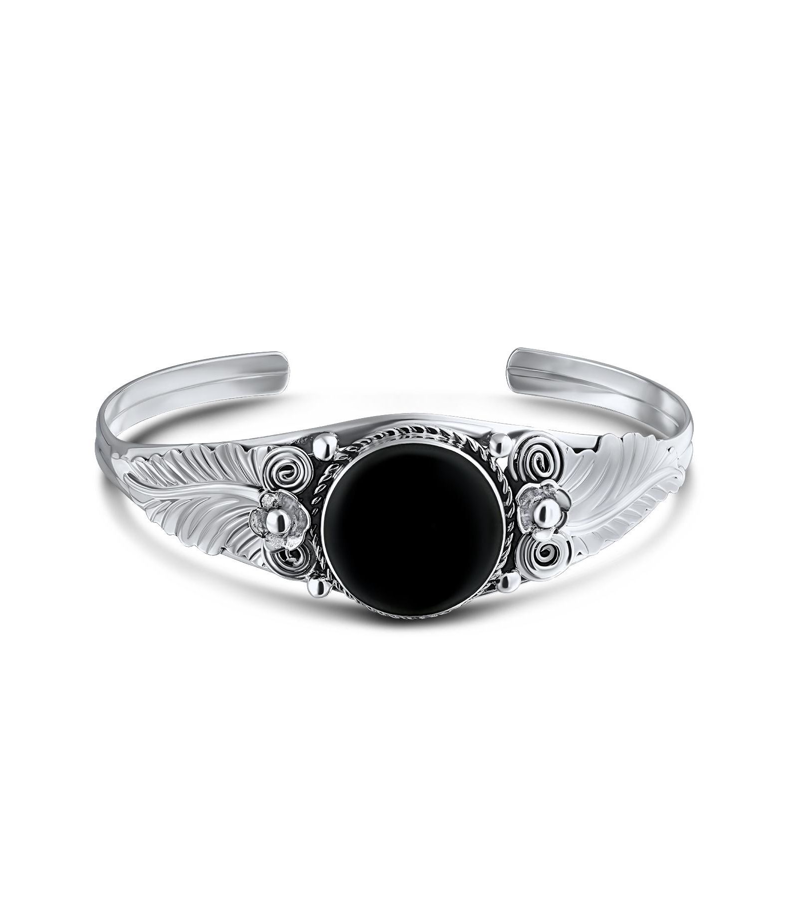 Bling Jewelry браслет-манжета в стиле саутвест с листом и голубым бирюзовым камнем, стерлинговое серебро .925