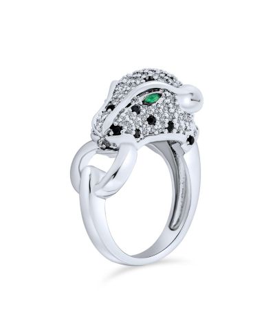 Bling Jewelry Animal Black White CZ Leopard Panther Cocktail Statement Ring Silver Plated