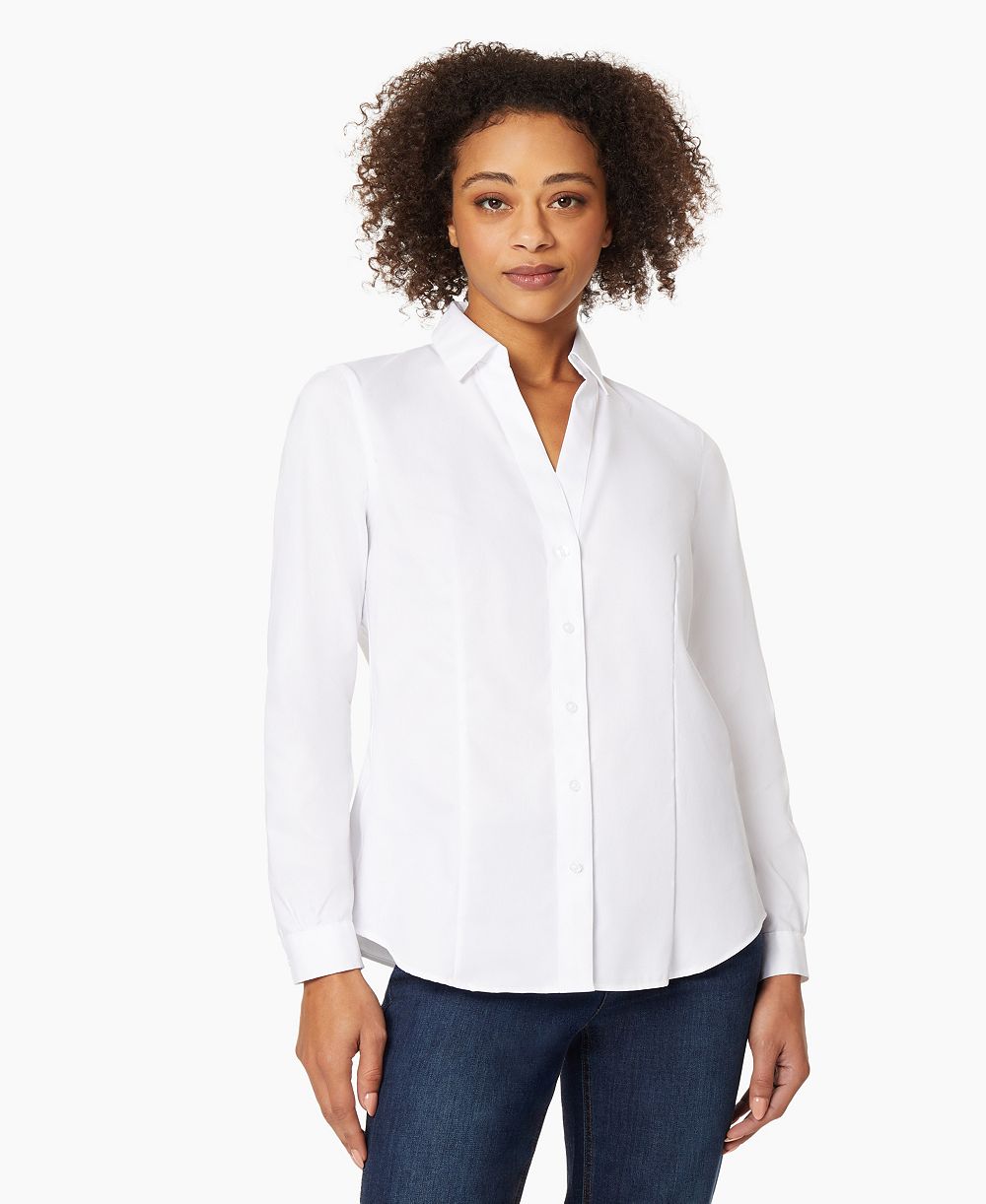Jones New York Petite Easy Care Button Up Long Sleeve Blouse