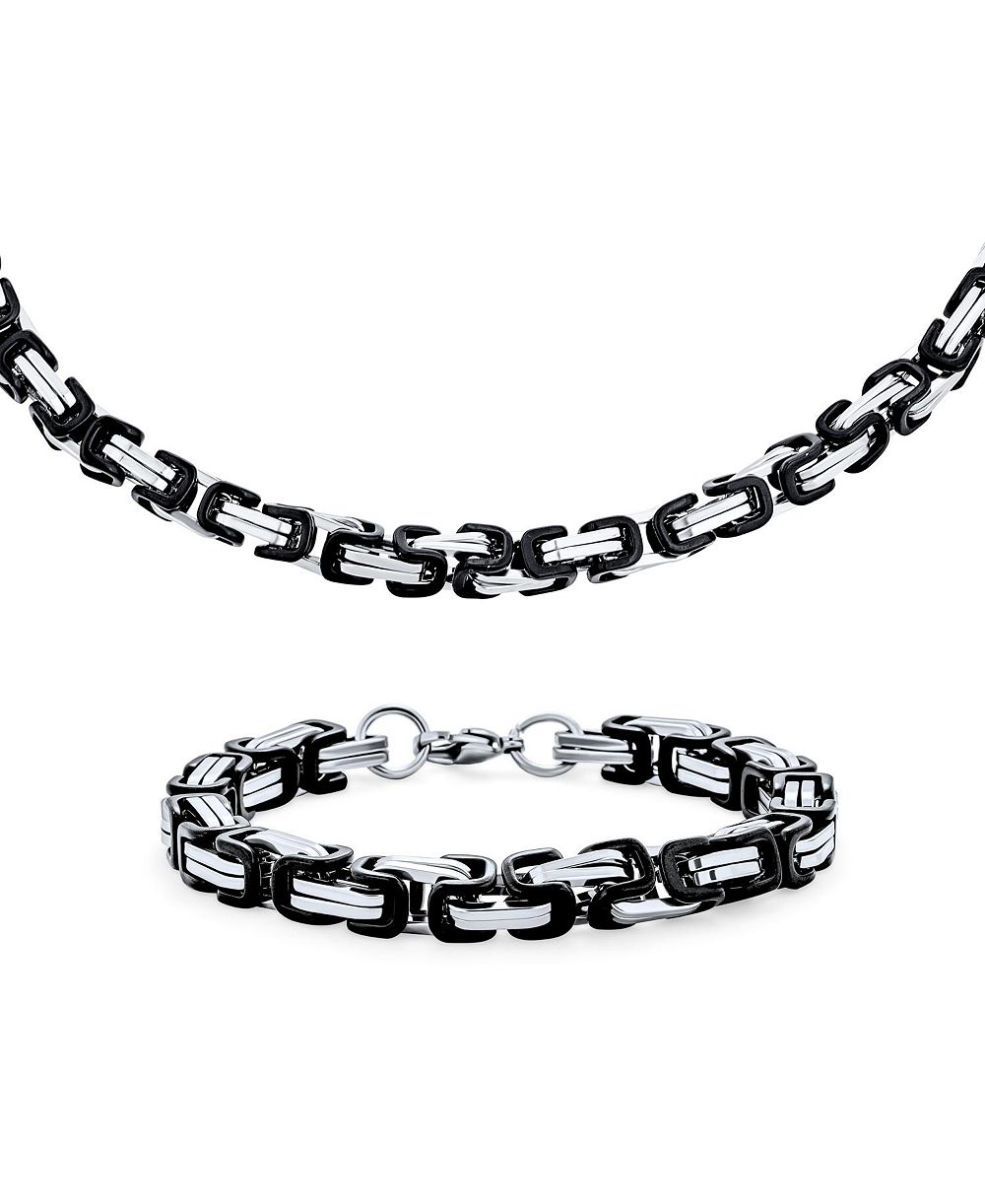 Набор украшений Bling Jewelry в византийском стиле, 24" ожерелье, 9" браслет, двухцветная нержавеющая сталь