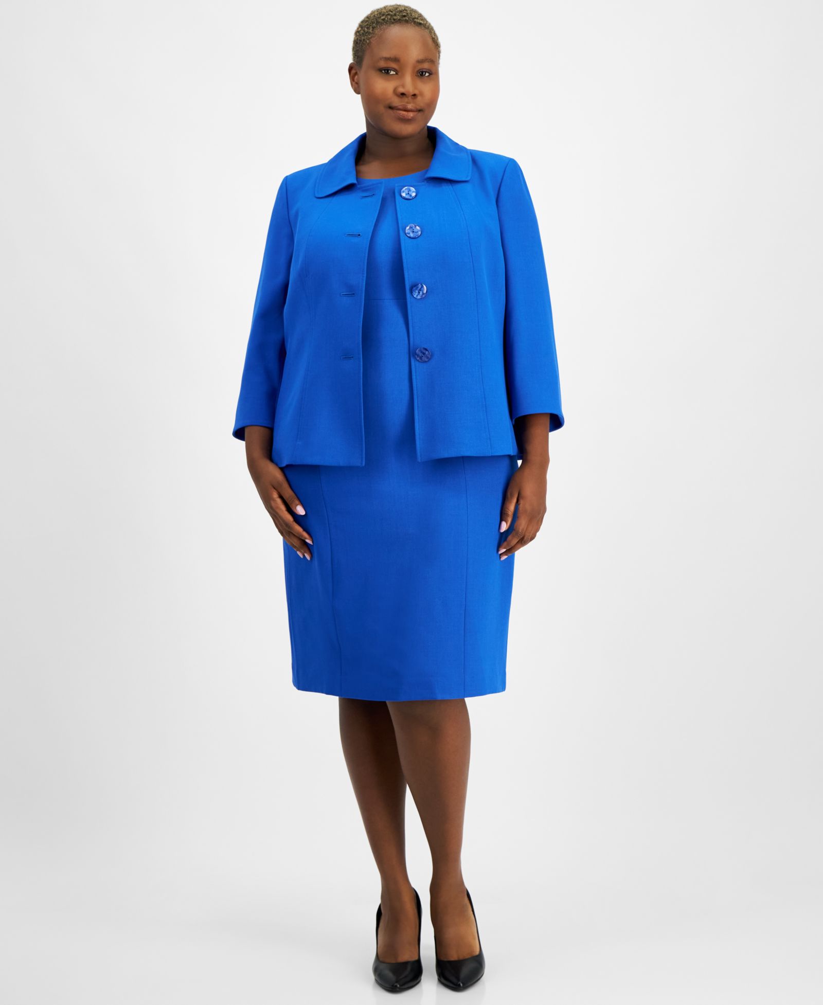 Le Suit Plus Size Button-Front Boxy Jacket & Sheath 2 Piece Dress Suit