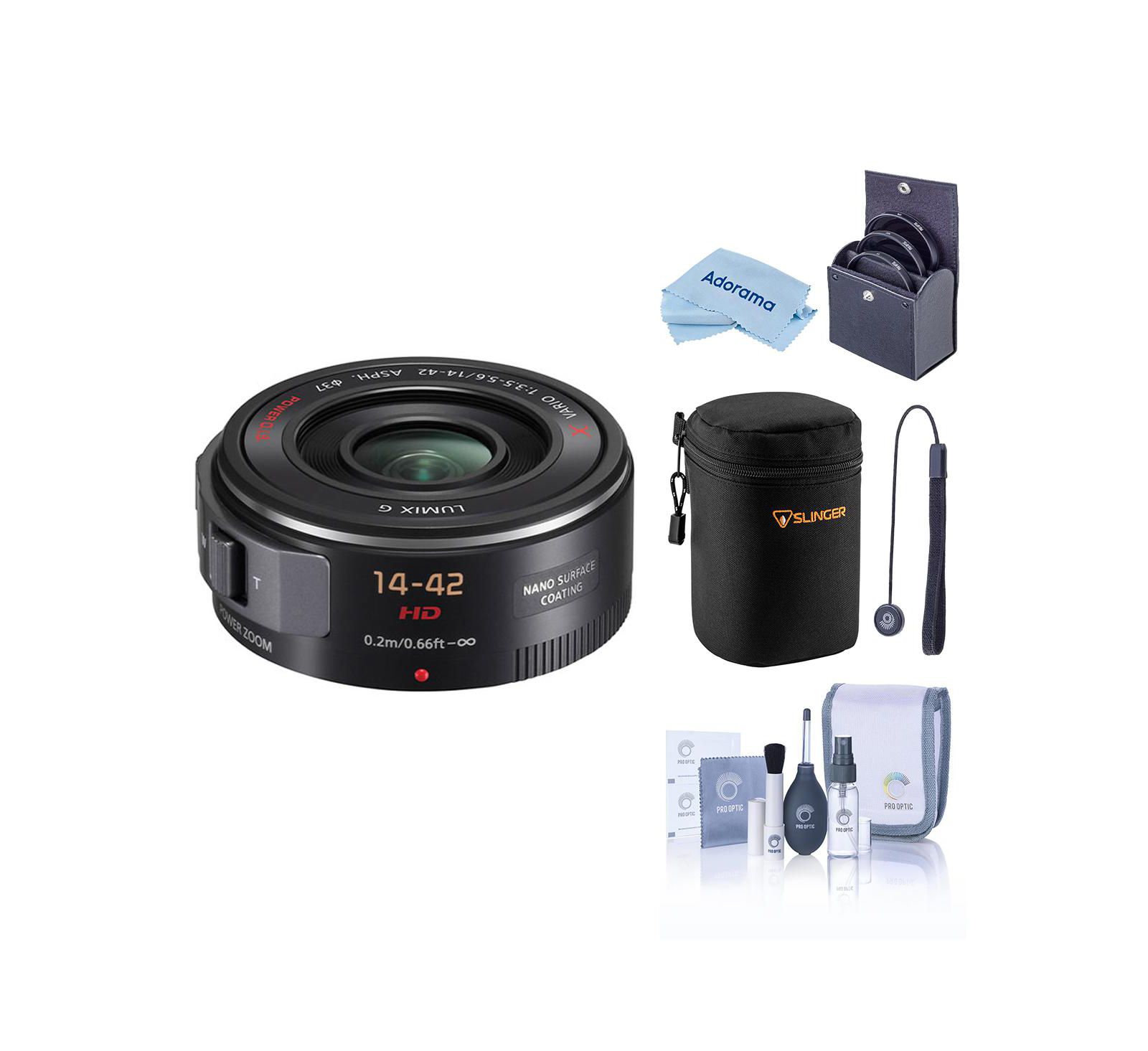 Panasonic LUMIX G X Vario PZ 14-42mm f/3.5-5.6 Aspherical Lens for Micro Four Thirds, Black, Bundle with 37mm Filter Kit, Lens Case, Cleaning Kit