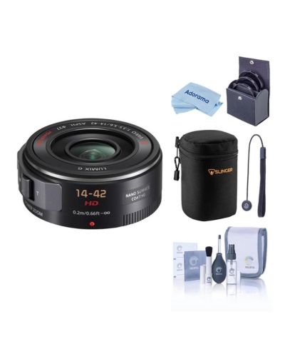 Panasonic LUMIX G X Vario PZ 14-42mm f/3.5-5.6 Aspherical Lens for Micro Four Thirds, Black, Bundle with 37mm Filter Kit, Lens Case, Cleaning Kit