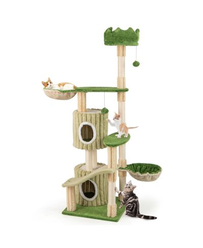 Multi-Level Aesthetic Stripped Kitten Tower with 2 Condos