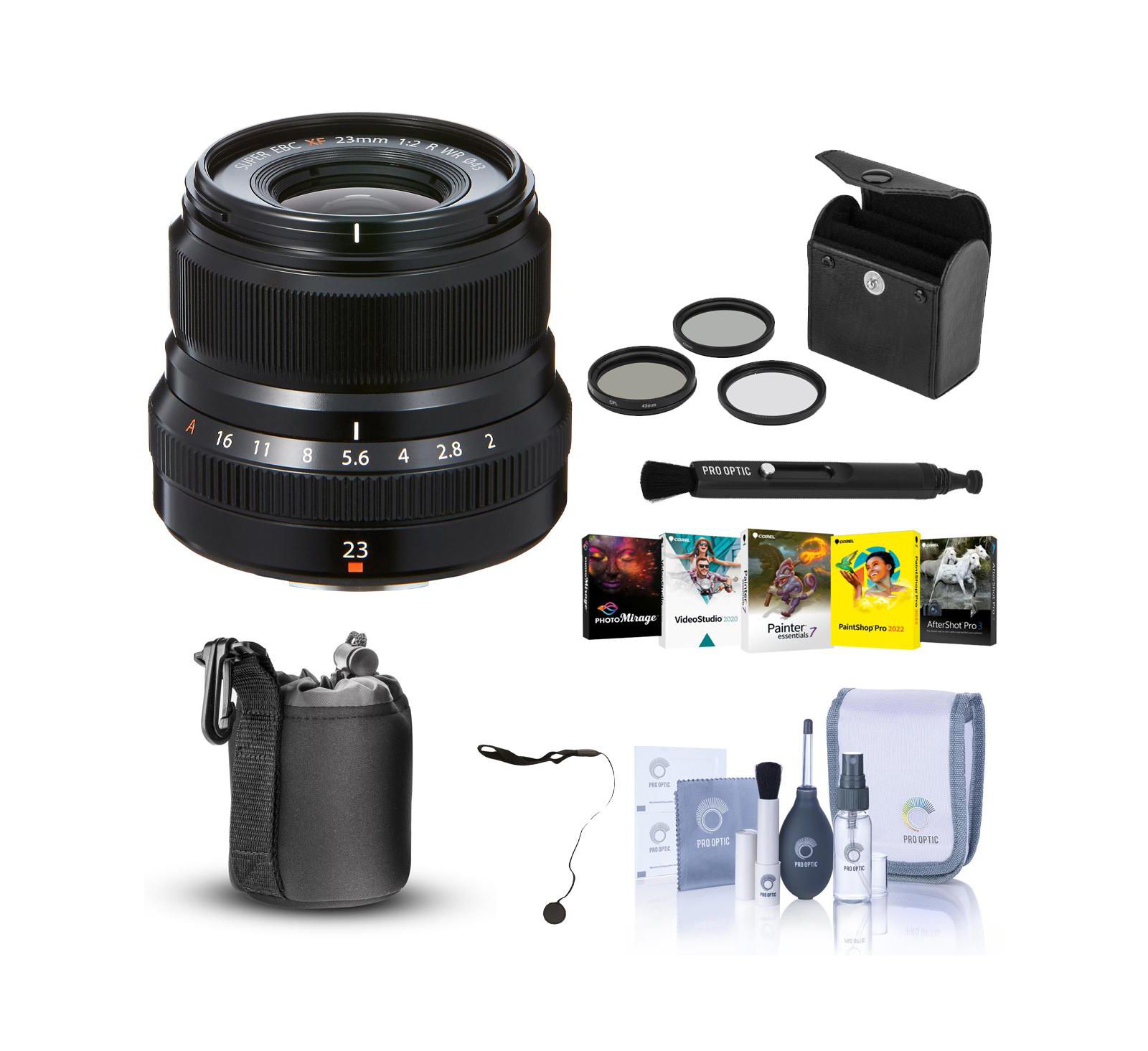 Fujifilm XF 23mm (35mm) F/2R WR Lens, Black - Bundle с набором фильтров 43mm, чехлом, набором для чистки и ПО