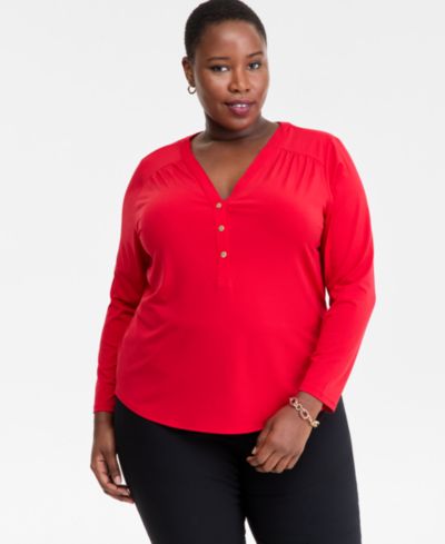 I.N.C. International Concepts Plus Size топ V-Neck Long-Sleeve