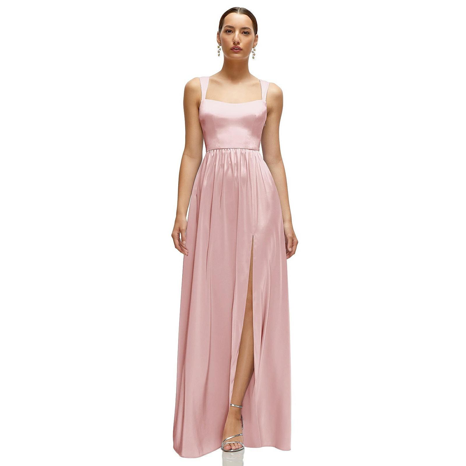 Женское платье After Six Shaped Strap Portrait Neckline Fluid Satin Maxi с пышной юбкой