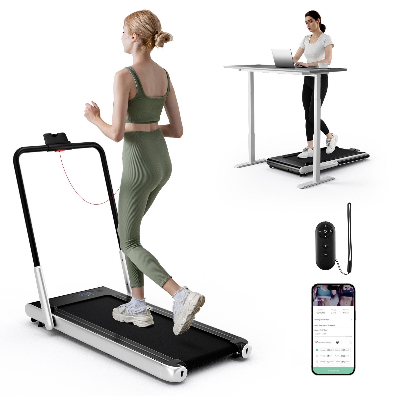 3-in-1 3HP Folding Treadmill with Smart Apps Remote Control and Speakers