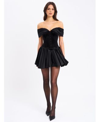 Женское мини-платье Miss Circle Echo Black Velvet с открытыми плечами и плиссировкой