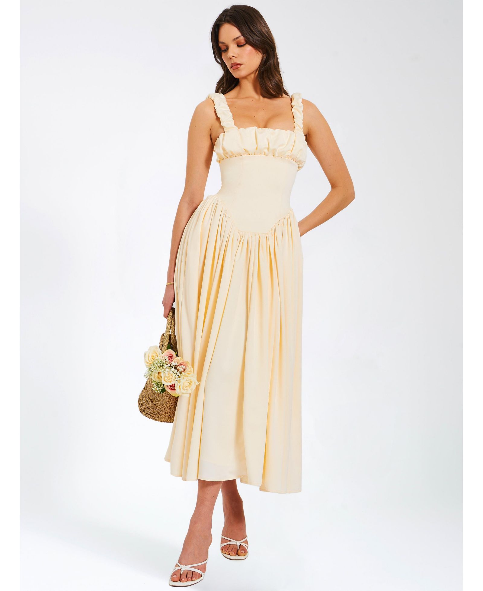 Женское макси-платье Miss Circle Noreen Egg White Satin Drop Waist Sundress