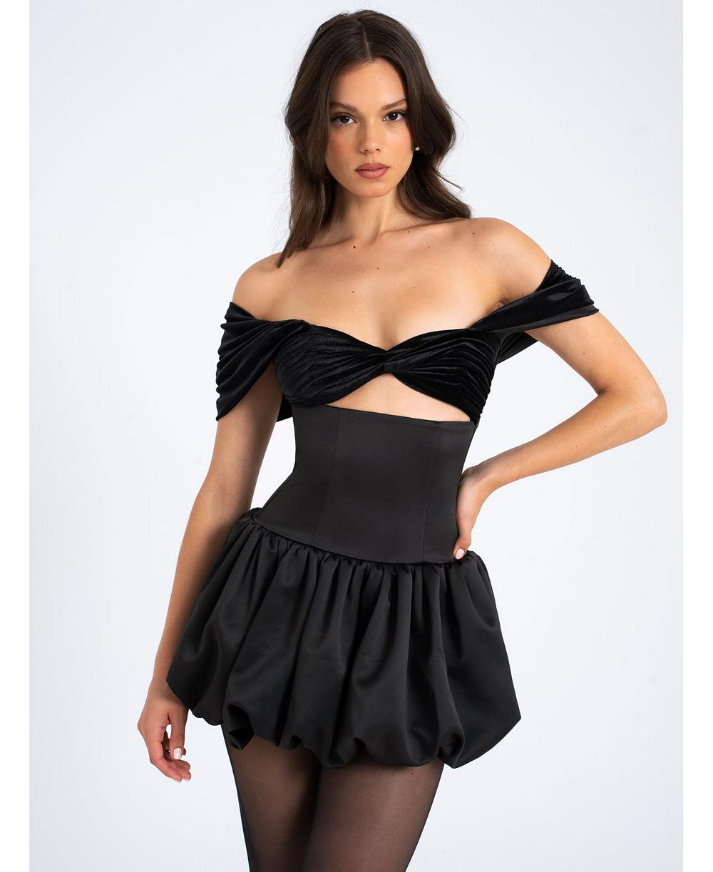Женское мини-платье Miss Circle Gabby Black Velvet Top Bubble Hem