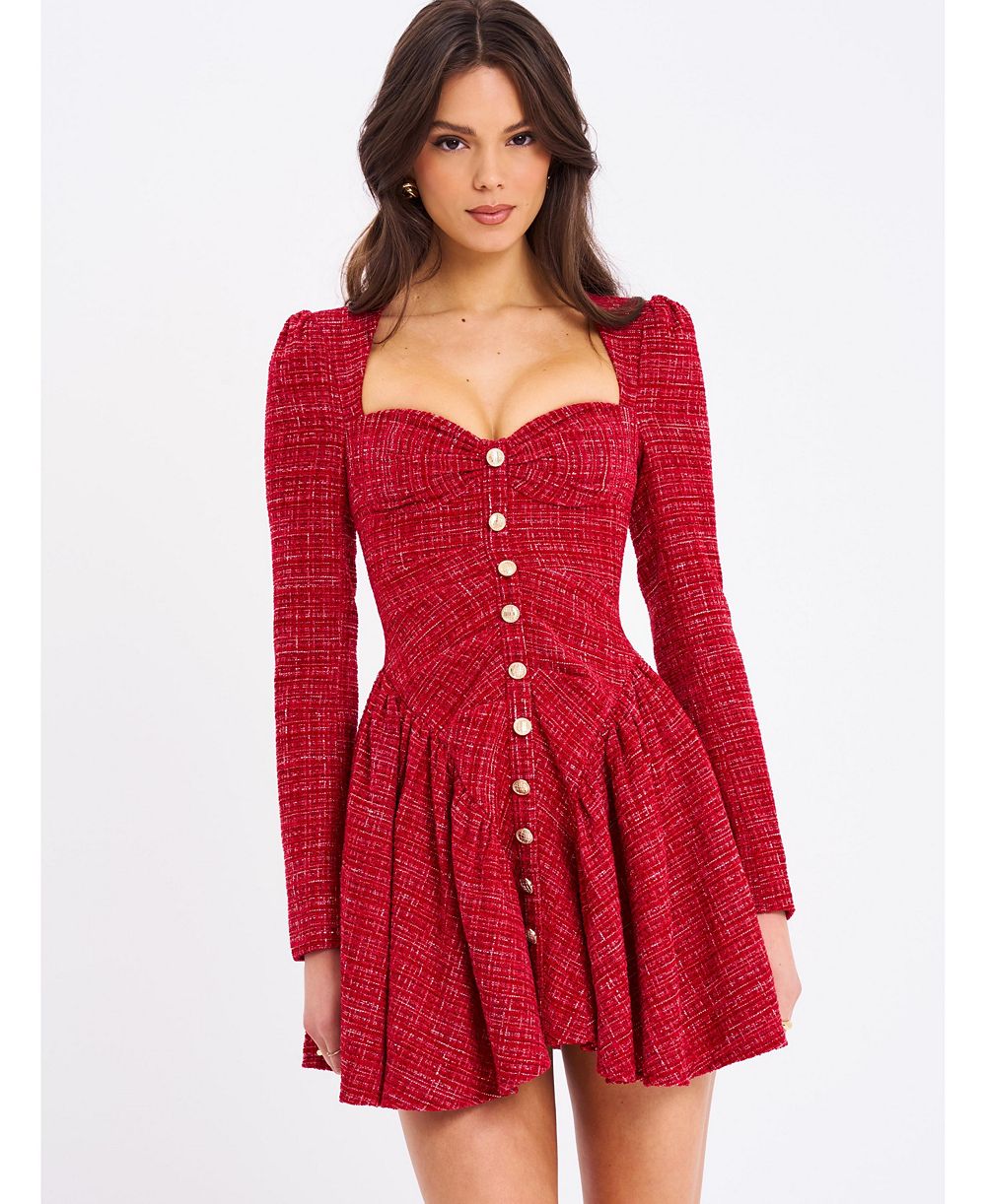 Женское мини-платье Miss Circle Tae Red Tweed Long Sleeve Drop Waist