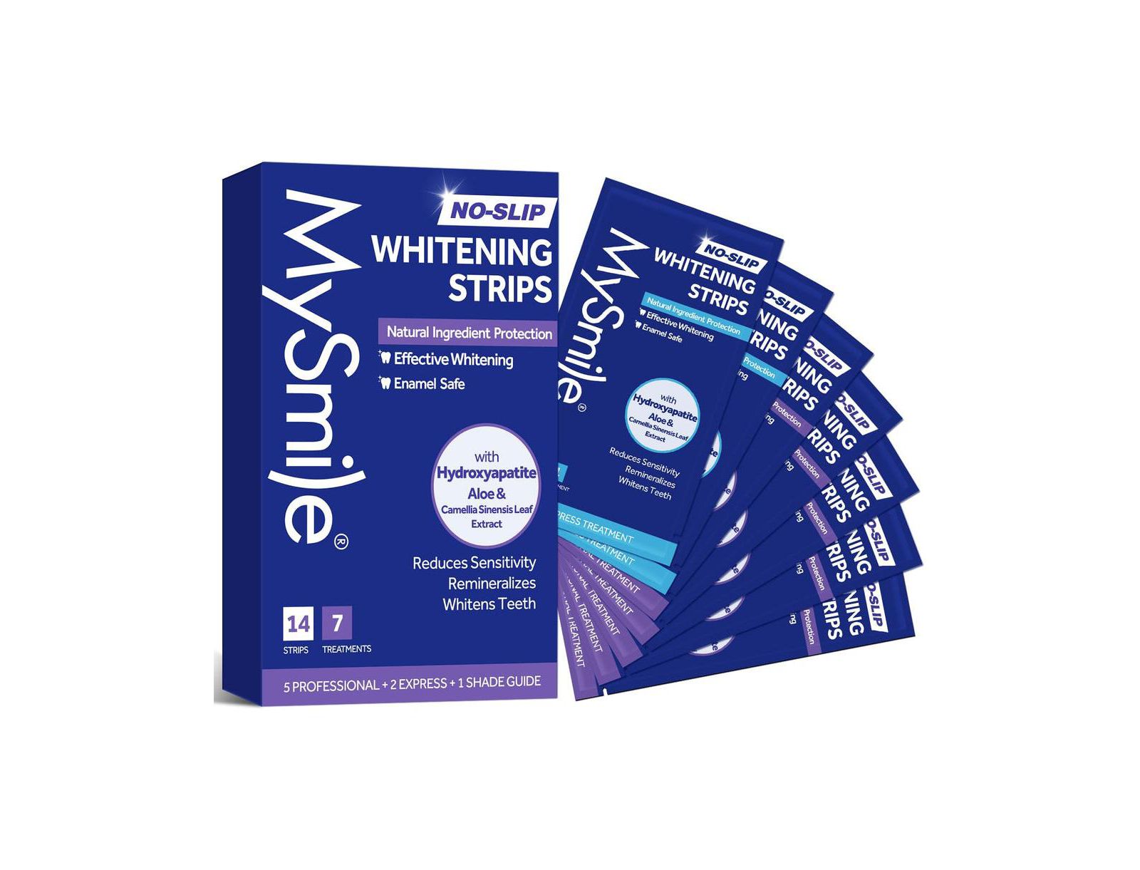 MySmile Teeth Whitening Strips, Hydroxyapatite-Infuse Strips, Non-Sensitive Teeth Whitening with Natural Ingredients, Enamel-Safe, Non-Slip (7 Sets)