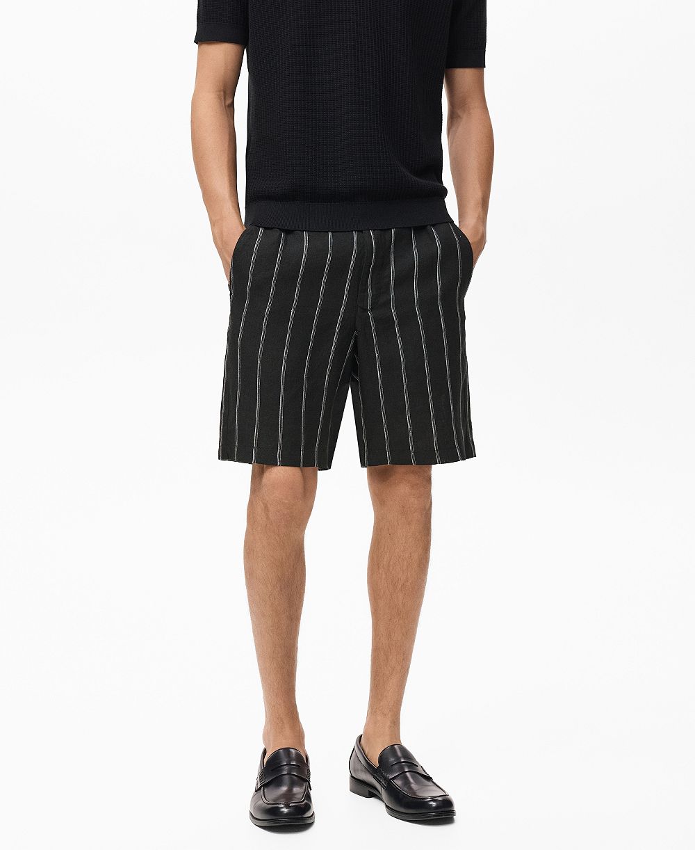 Mango Men's Striped Linen-Blend 8.5" Bermuda Shorts