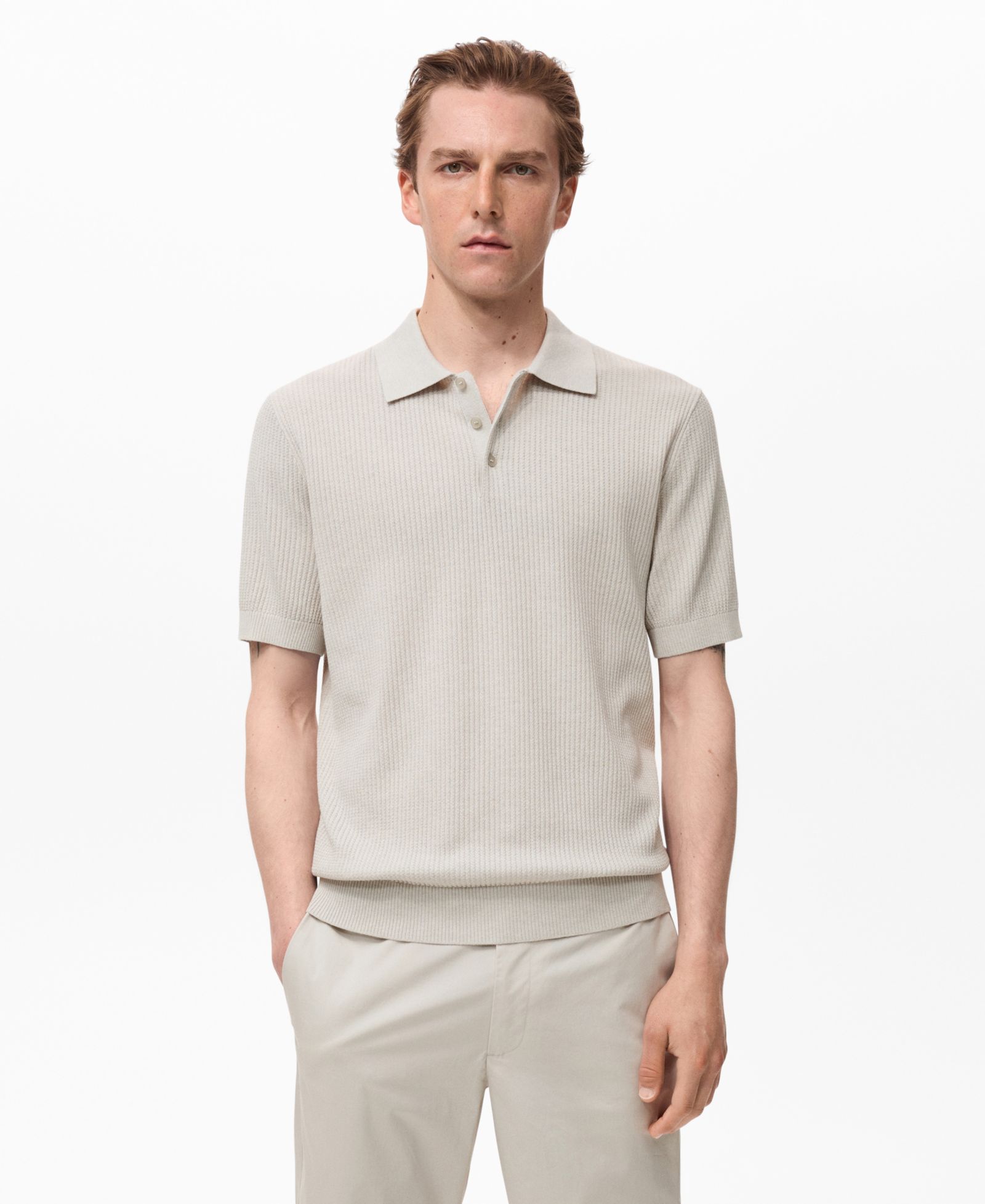 Mango Men's Ribbed Knit Polo Shirt