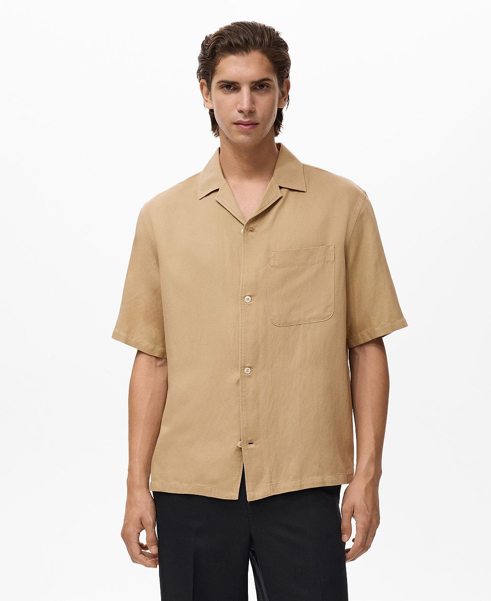 Мужская рубашка Mango из смеси льна regular-fit