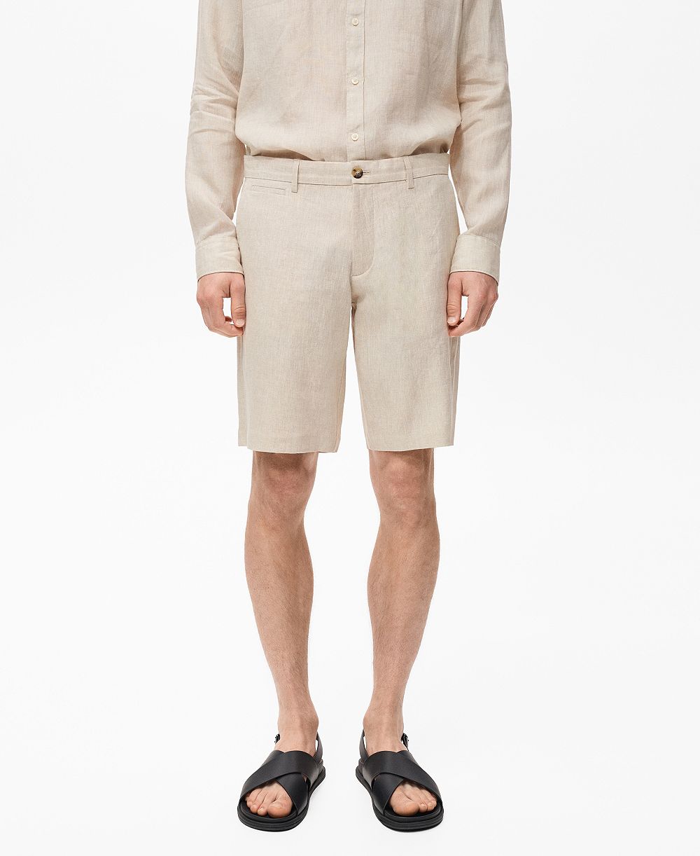 Mango Men's Slim-Fit Linen Bermuda Shorts