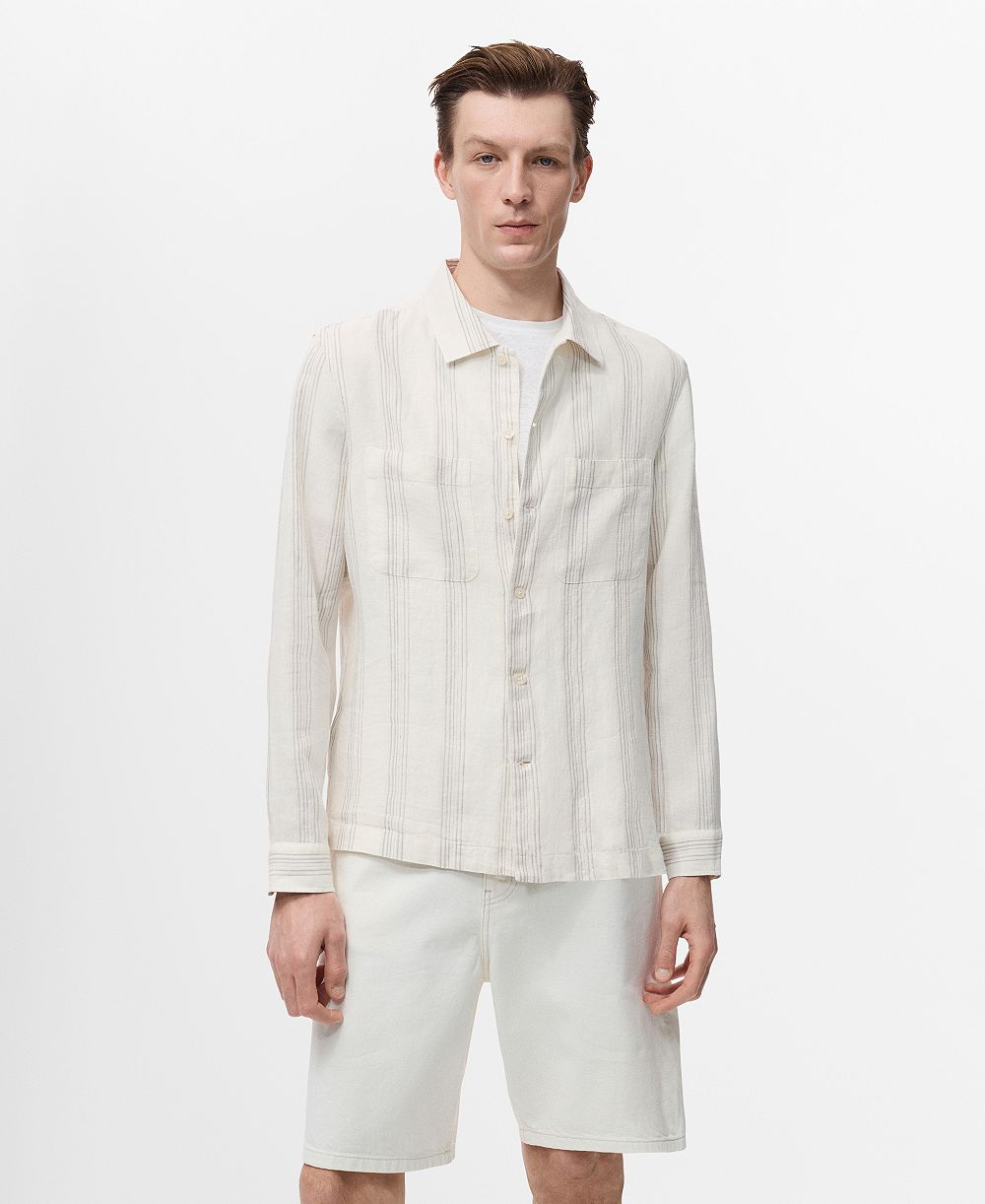 Mango Men's Striped Linen Overshirt
