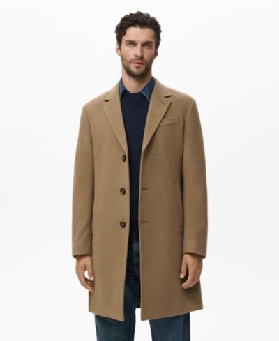 Mango Мужское шерстяное пальто Straight Fit Wool-Blend Overcoat