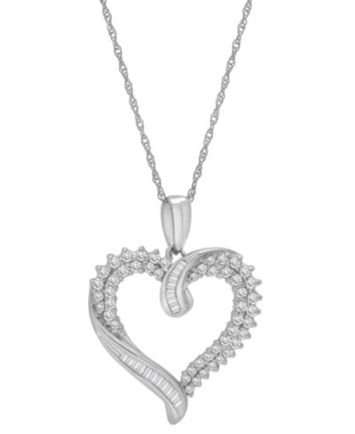 Diamond Twist Heart 18" Pendant Necklace (1/2 ct. t.w.) in 14k White Gold or 14k Yellow Gold, 18" + 2" extender, Exclusively at Macy's